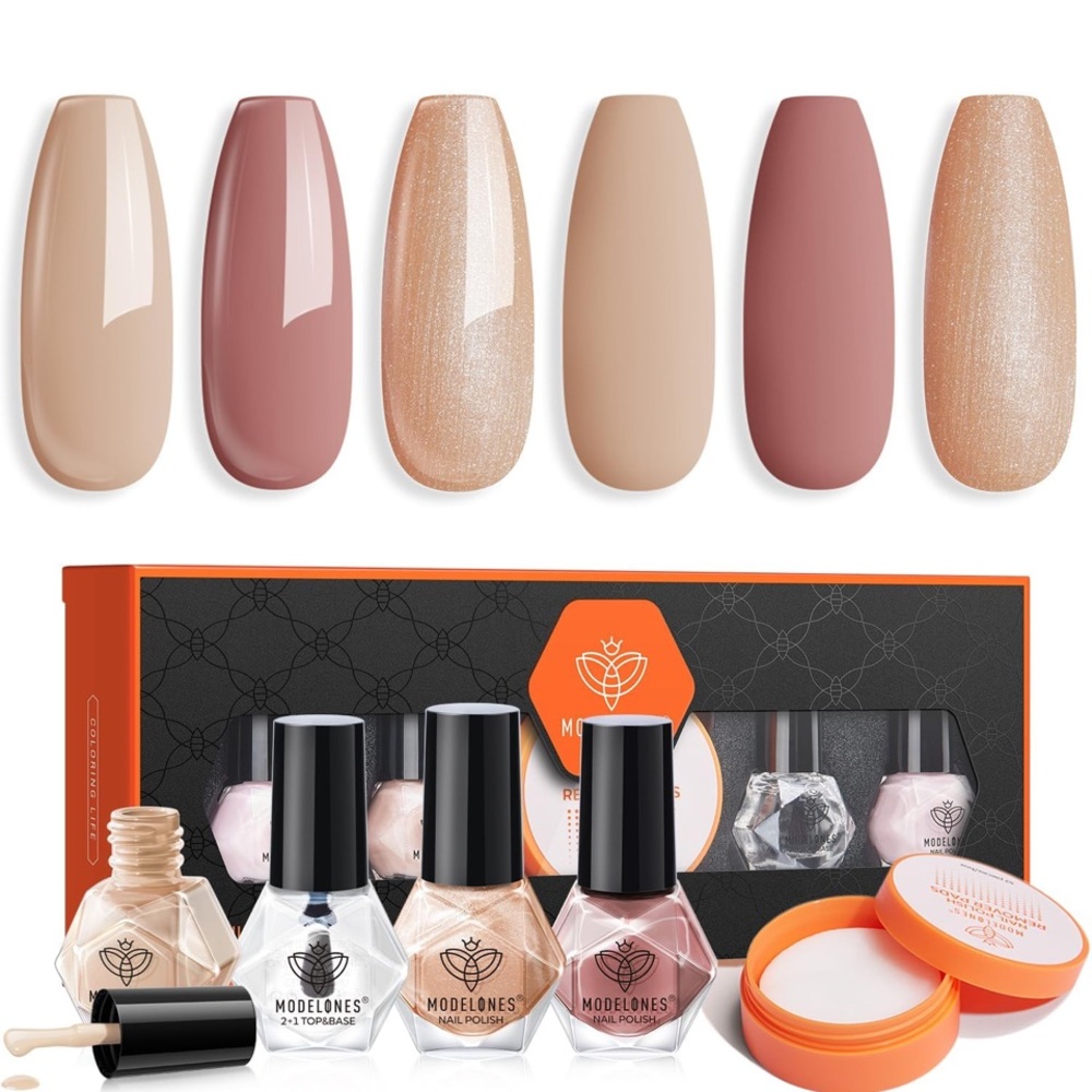 Modelones Nail Polish Set with Base & Top Coat and 42 Pcs Remover Pads, 3 Colors